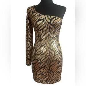 Ark & Co Gold Sequin One Shoulder Bodycon Mini Dress Size Small